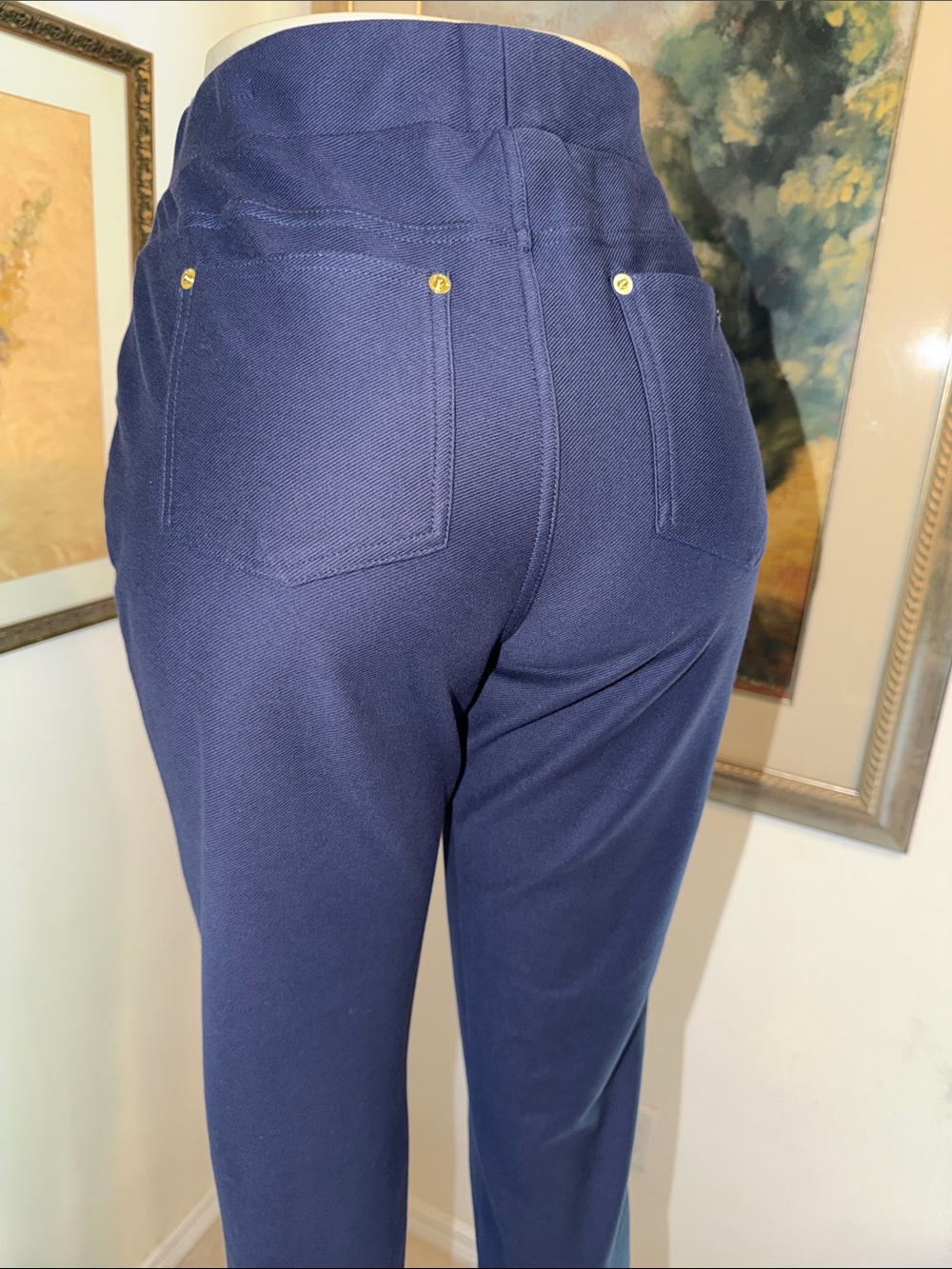 Michael Kors Pull On Navy Crop/Ankle Stretch Knit Pants Size Large - Picture 9 of 10